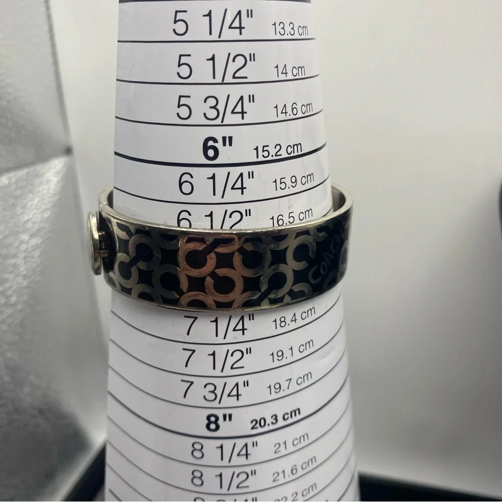 Coach Silver-Tone Black Logo Hinged Bangle Bracelet